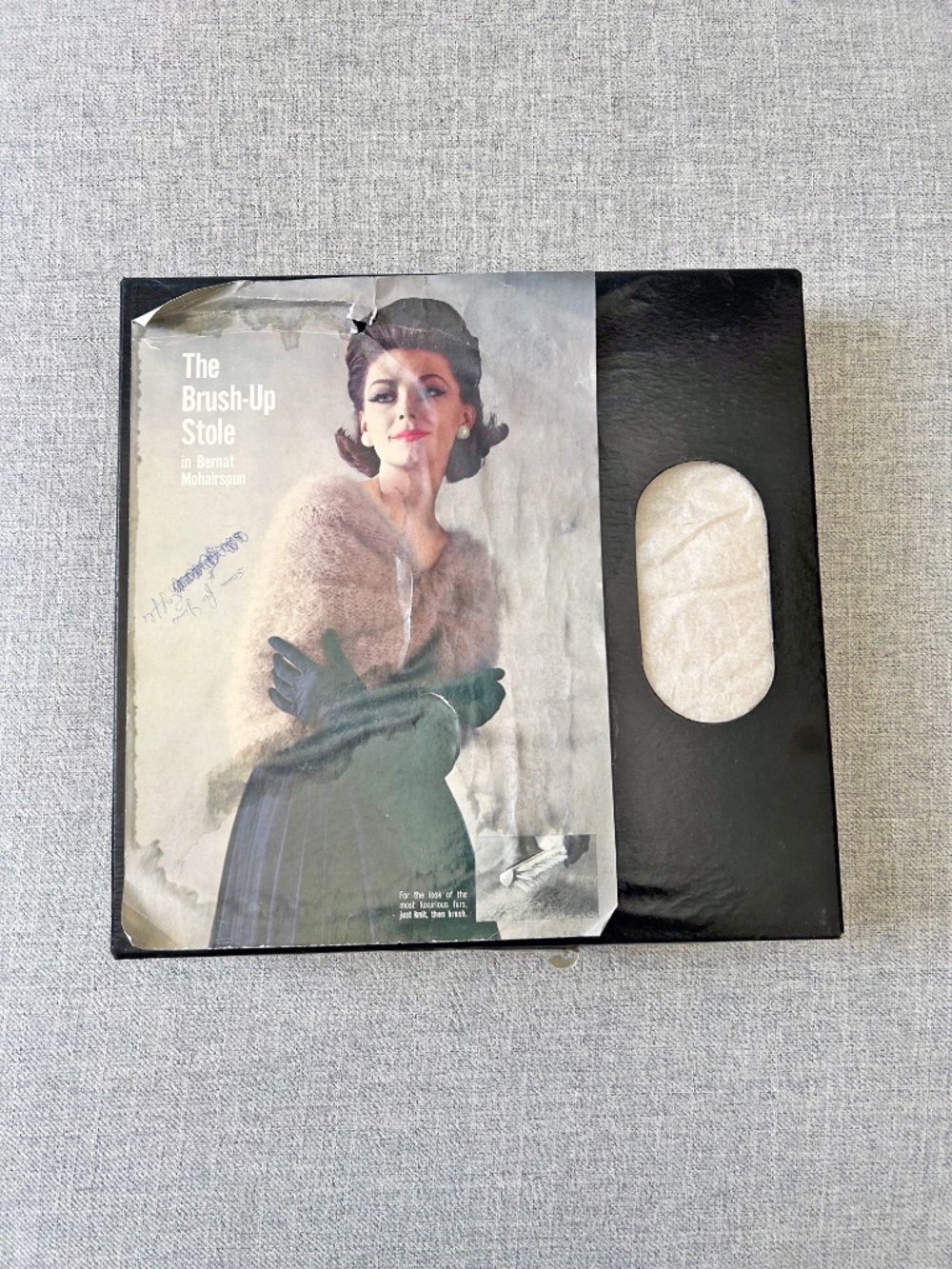 Vintage 1950s Bernat Mohairspun Shoulder Wrap Hand knit in original box